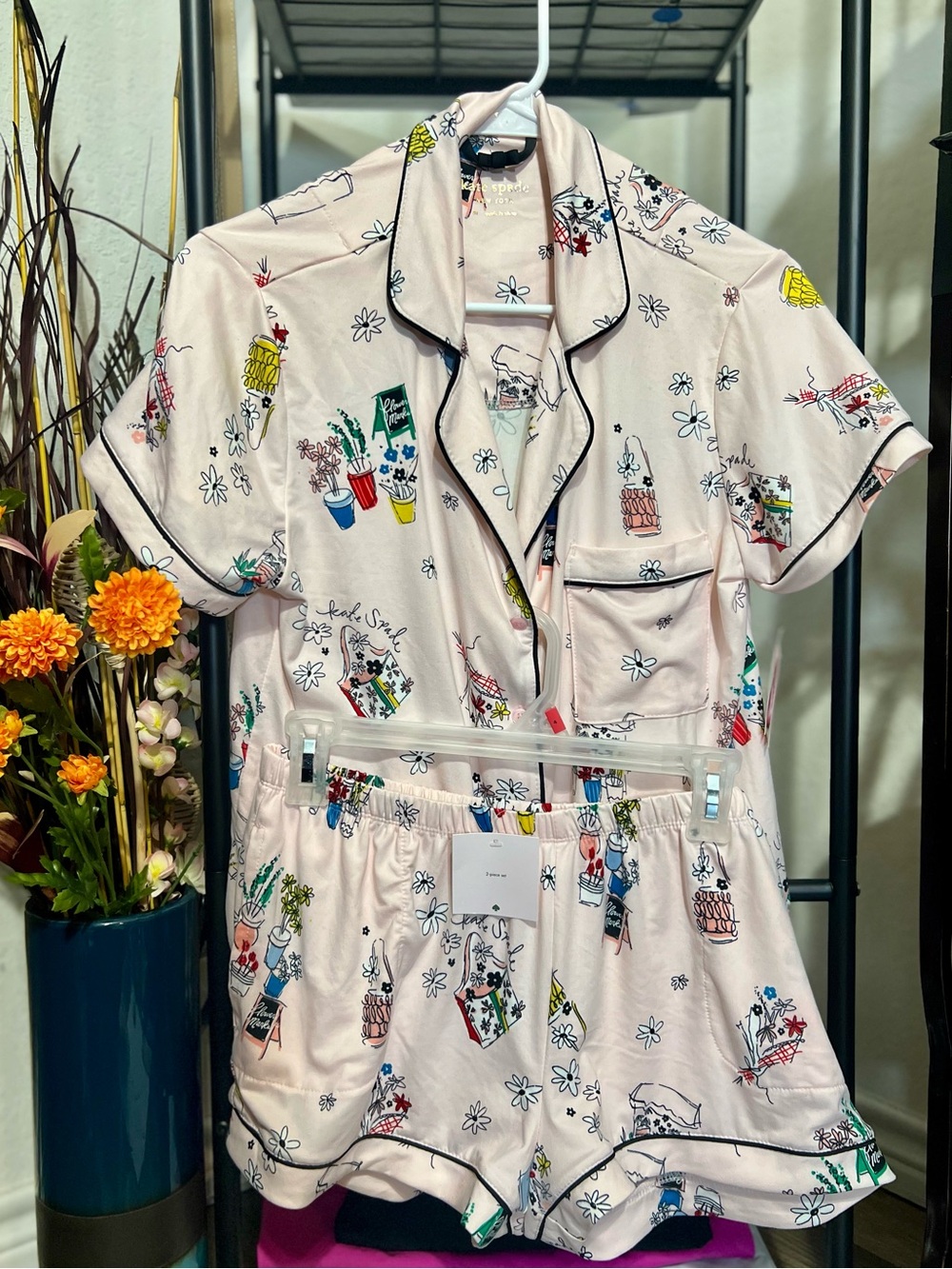 NWT Kate Spade Women's Pink Short Pajama Set with Garden Print